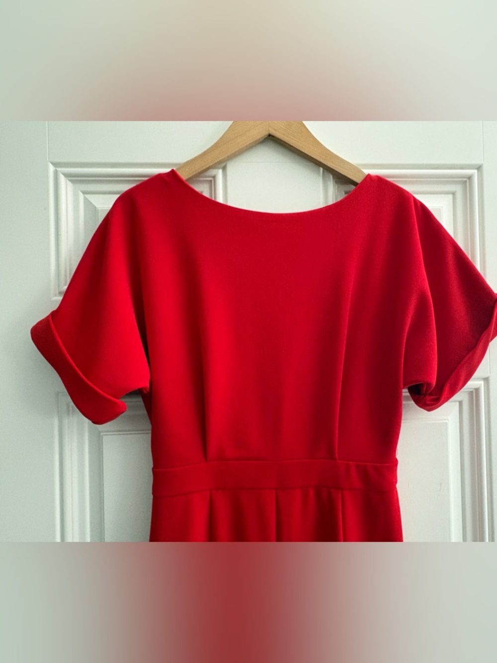 Red Women's Jumpsuit - Cuffed Short Sleeve - Picture 3 of 7